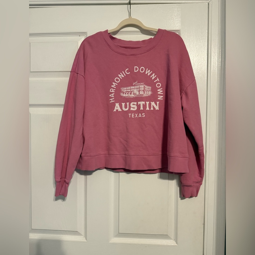 Anthropologie Pink Austin Graphic Cropped Sweatshirt